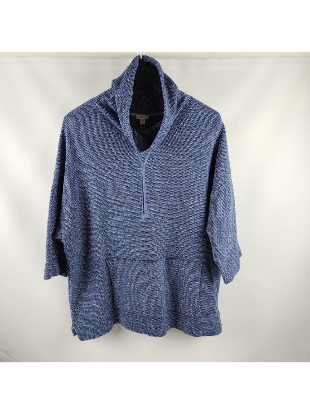 Pure Jill Cowl Neck Pullover 3/4 Length Sleeves Kangaroo Pocket Blue Size 2X